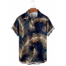 Men's Casual Printed Lapel Short Sleeve Shirt 85014017M