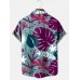 Summer Tropical Palm Leaf Jungle Print Short Sleeve Shirt